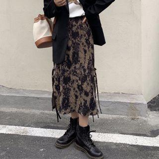 Tie Dye Corduroy Midi Skirt Khaki & Black - One Size