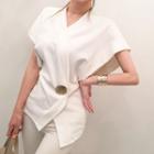 Cap-sleeve Button-accent Wrap Top