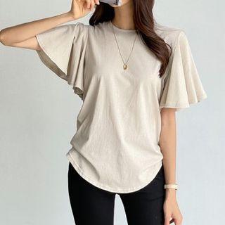 Slit Ruffle-sleeve Top