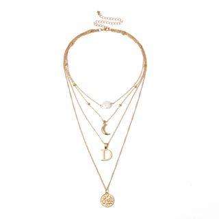 Alloy Disc Layered Necklace 2762 - Gold - One Size