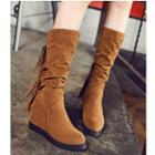 Faux Suede Fringed Hidden Wedge Mid-calf Boots