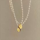 Flower Alloy Pendant Freshwater Pearl Necklace White & Gold - One Size