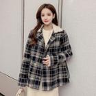 Fleece Panel Double-breasted Plaid Jacket