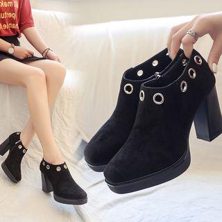 Eyelet Detail Chunky Heel Ankle Boots