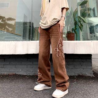 Cross High Waist Straight Leg Jeans
