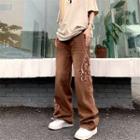 Cross High Waist Straight Leg Jeans