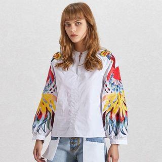 Lantern Sleeve Embroidered Blouse