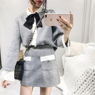 Set: Ribbon Detail Long-sleeve Top + A-line Skirt