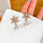 Snowflake Faux Pearl Alloy Dangle Earring 1 Pair - S925 Silver - Gold & White - One Size