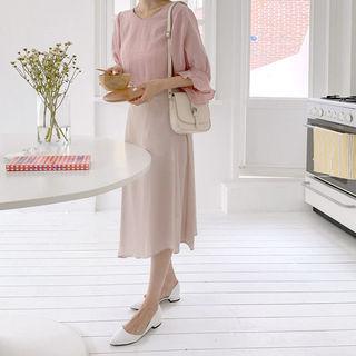 Deep-slit Diagonal-hem Long Chiffon Skirt
