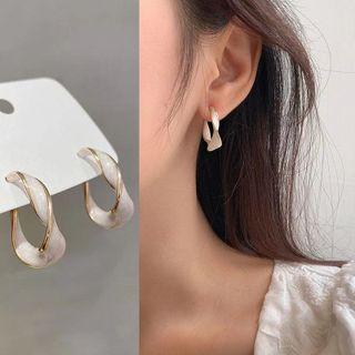 Sterling Silver Twisted Hoop Earring Ndyz263 - 1 Pair - Gold & White - One Size