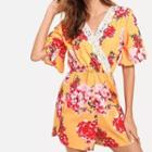 Floral Print Lace-trim Short-sleeve Playsuit