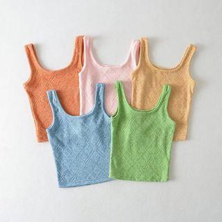 Sleeveless Argyle Plain Crop Tank Top