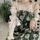 Long-sleeve Cold-shoulder Floral A-line Dress