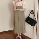 Set: Short-sleeve Layered Collar Lace Top + Spaghetti Strap Midi Shift Dress