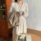 V-neck Slim-fit Dress Almond - One Size