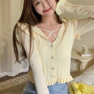 Long-sleeve V-neck Cardigan / Plain Top