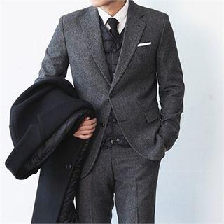 Notched-lapel Herringbone Wool Blend Blazer