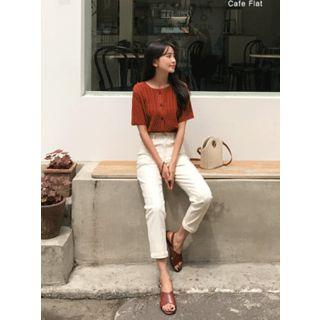 Short-sleeve Open-knit Cardigan