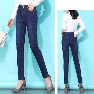 Butterfly Embroidered Skinny Jeans