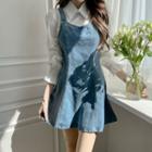 Inset Shirt A-line Denim Minidress Blue - One Size