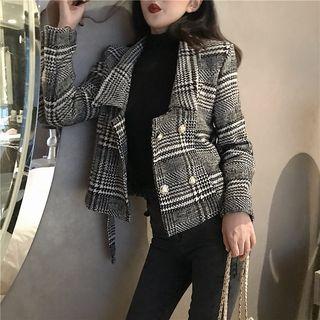 Plaid Slim-fit Jacket As Figure - One Size