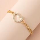 Heart Rhinestone Alloy Bracelet S043 - Heart - Gold - One Size