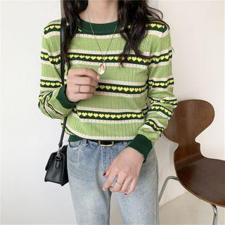 Heart Print Knit Top Green - One Size