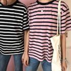 Color-block Striped Loose-fit Short Sleeve T-shirt