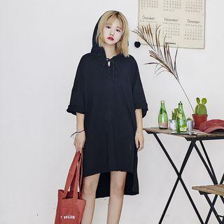 Elbow-sleeve Hooded T-shirt Dress