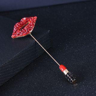 Rhinestone Lip Brooch Red - One Size