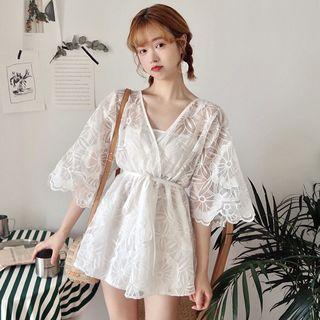 3/4-sleeve Lace Playsuit