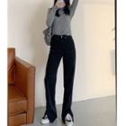 Straight-leg Slitted Jeans
