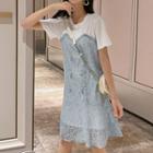 Short-sleeve Mini Lace Panel Dress