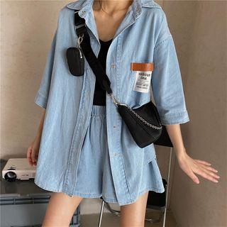 Set: Loose-fit Denim Shirt + Shorts