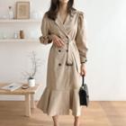Puff-sleeve Double-breasted Trench Dress With Belt