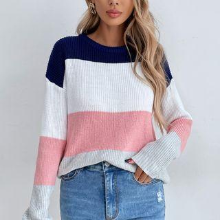 Color-block Striped Loose-fit Knit Sweater