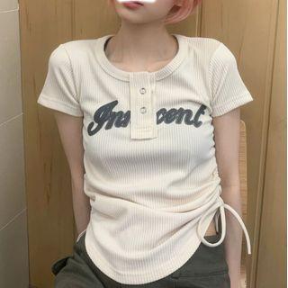 Short Sleeve Lettering Drawstring Side Polo Shirt