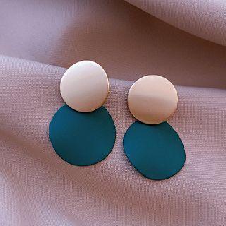 Matte Disc Dangle Earring 1 Pair - Gold & Green - One Size