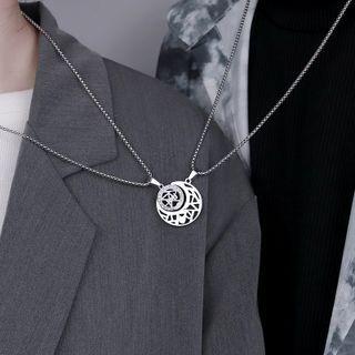 Set Of 2: Couple Matching Moon & Star Pendant Stainless Steel Necklace
