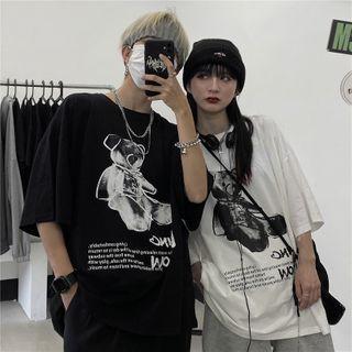 Lettering Cartoon Bear Short-sleeve T-shirt