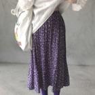 Floral Pleated Midi Skirt Purple - One Size