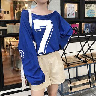 Print Off-shoulder Long-sleeve Loose-fit Top