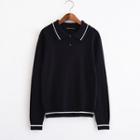 Contrast Trim Knit Polo Collar Sweater