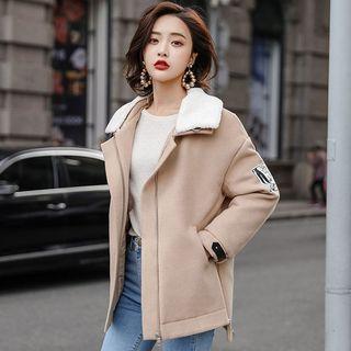 Applique Furry-collar Tweed Jacket