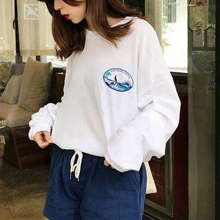 Long Sleeve Printed Tee White - One Size