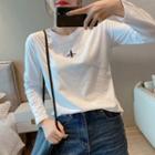 Long-sleeve Plane Embroidered T-shirt