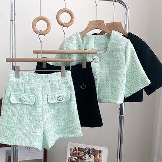 Set : Square-neck Cropped Top + High-waist Shorts