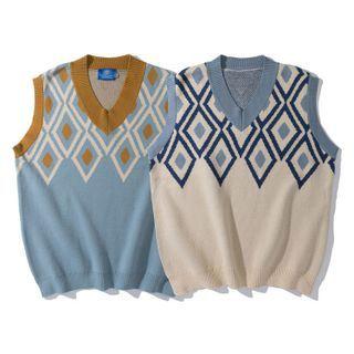 V-neck Argyle  Knit Vest