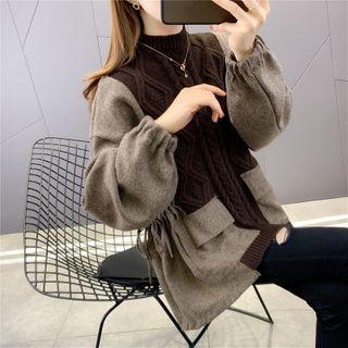 Two Tone Mock-neck Drawstring Sweater